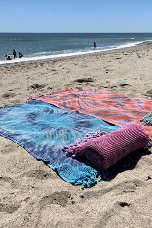 Turkish Cotton Waffle Beach Towel - Blue