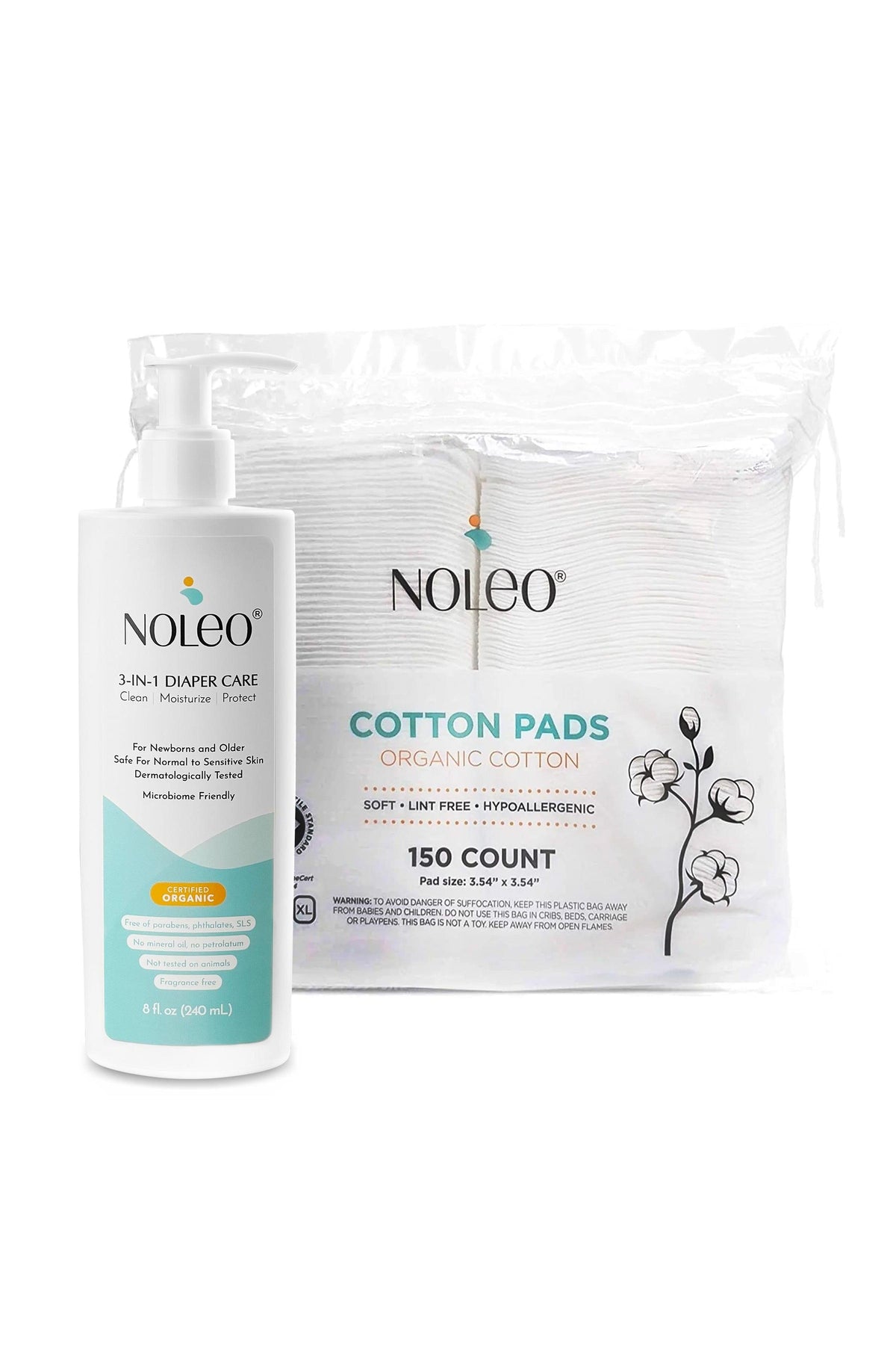 NOLEO DUO: 3-in-1 Diaper Rash Cream & Large Cotton Pads | Bundle