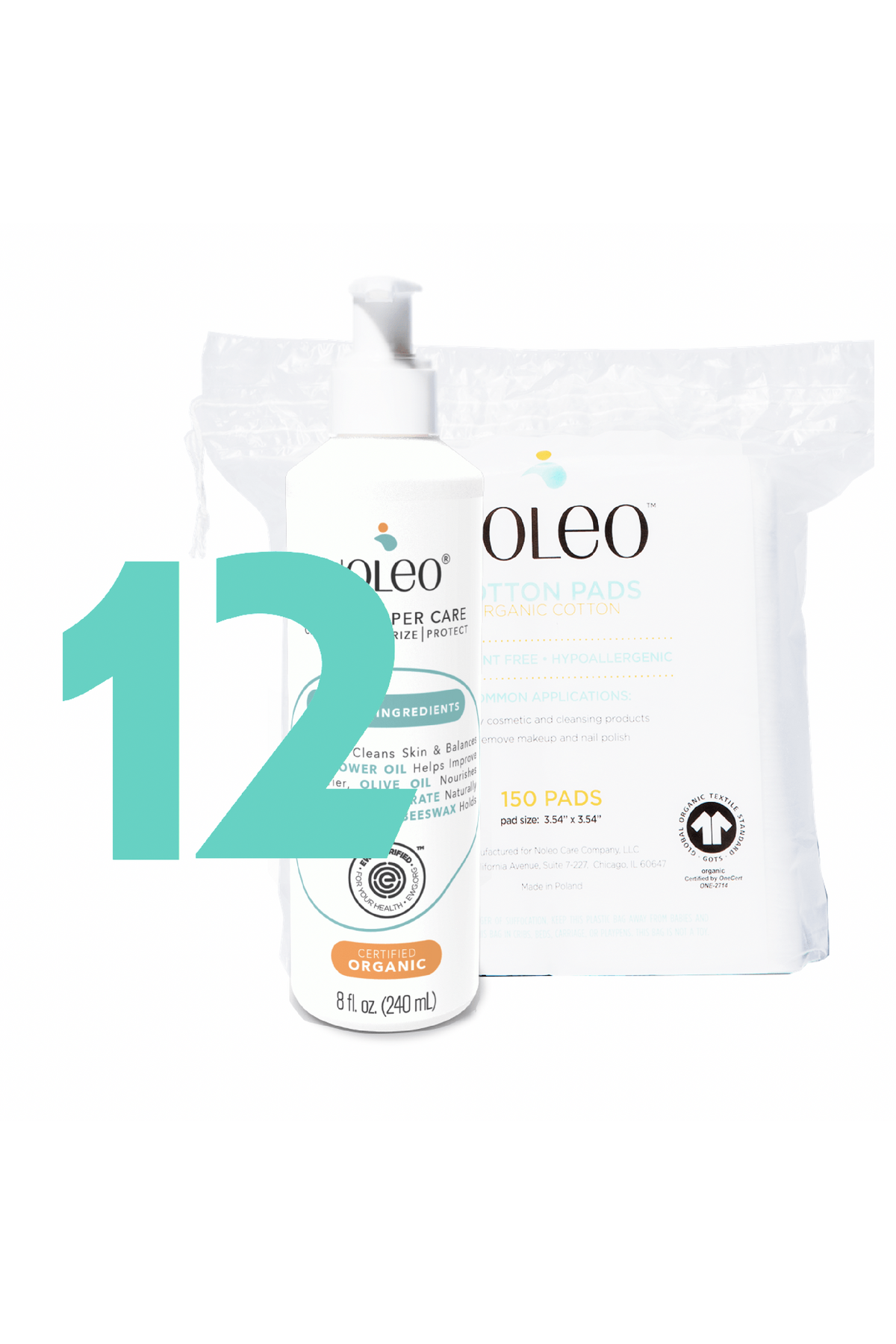 NOLEO DUO: 3-in-1 Diaper Rash Cream & Large Cotton Pads | Bundle