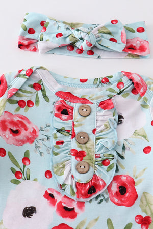 Abby's red floral bamboo baby gown bow set - baby essentials