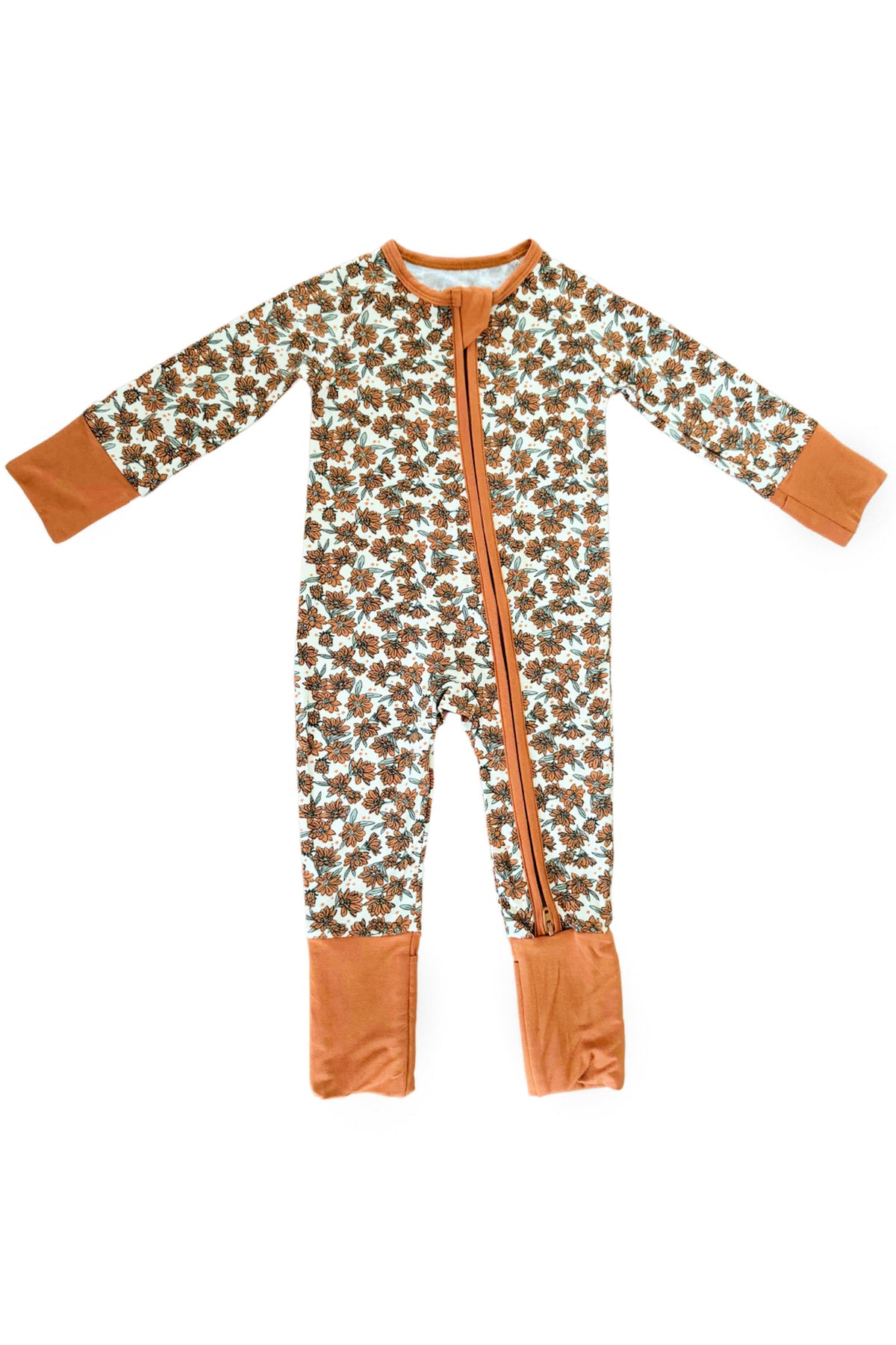 Mebie Baby  Cream Magnolia Zipper Pajama | Bamboo | Baby Essentials