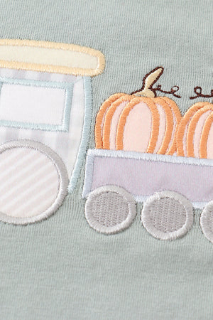 Baby Boy Sage Train Pumpkin Applique Bubble  | Cotton