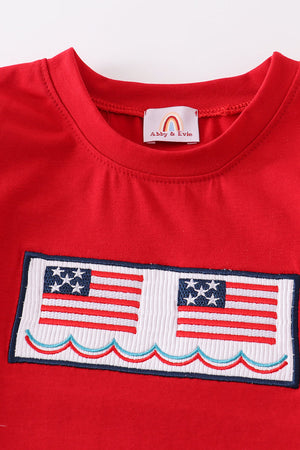 Jack's Patriotic Flag Embroidered Smocked Boy Top