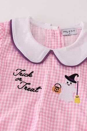 Evie's Pink Plaid Halloween Embroidered | 2 Piece Girl Set  | 100% Cotton