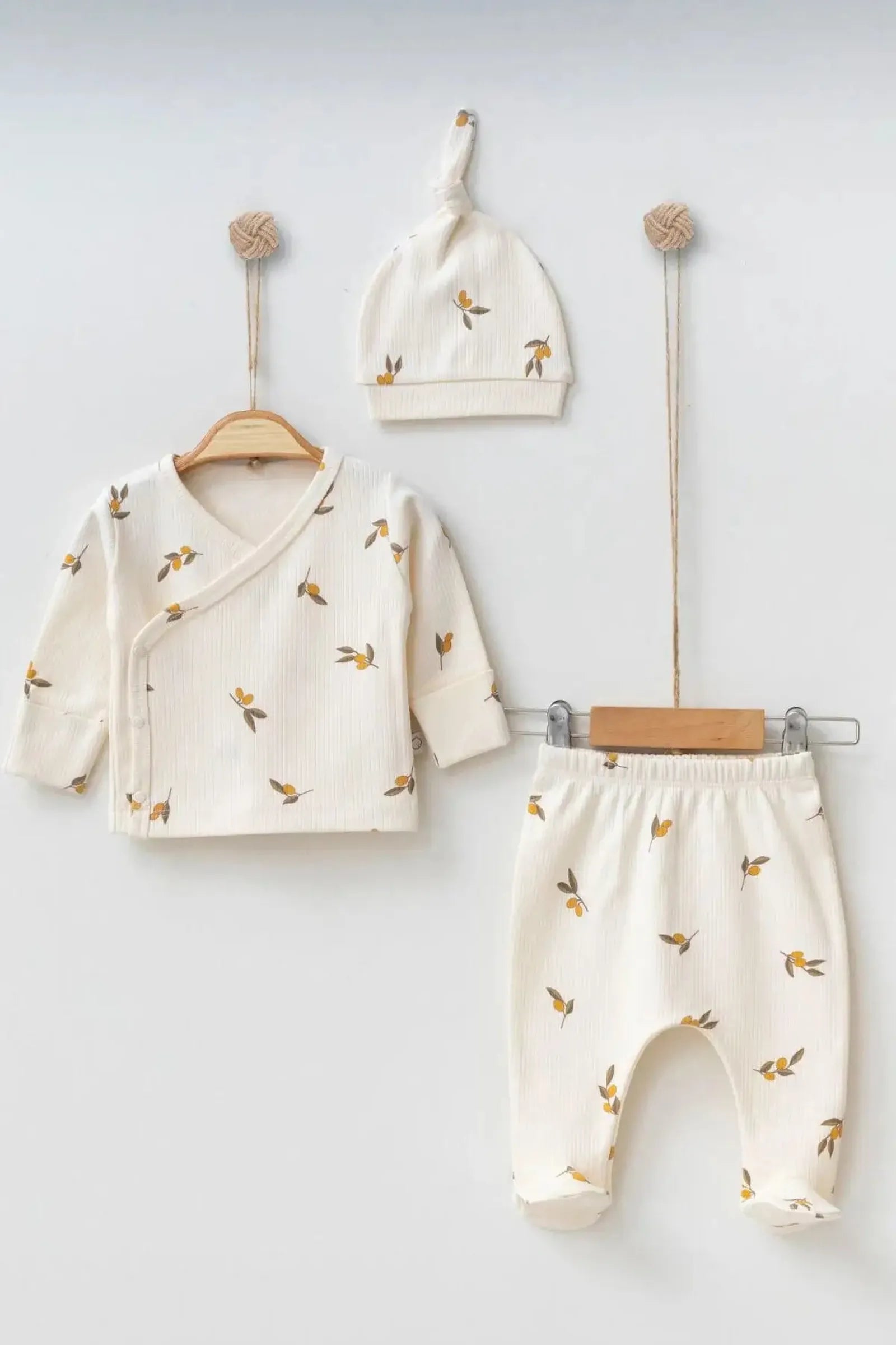 Olive Print Baby Long-Sleeve Pants | 100% Cotton | Gift Set