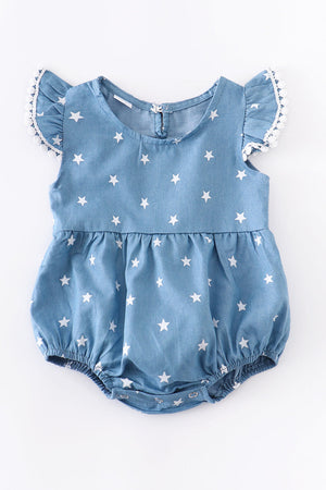 Luna's Blue Star Pom Pom Girl Romper - Baby Essentials