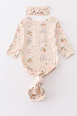 Evie's Baby Girl Rainbow bamboo baby gown bow set | baby essentials