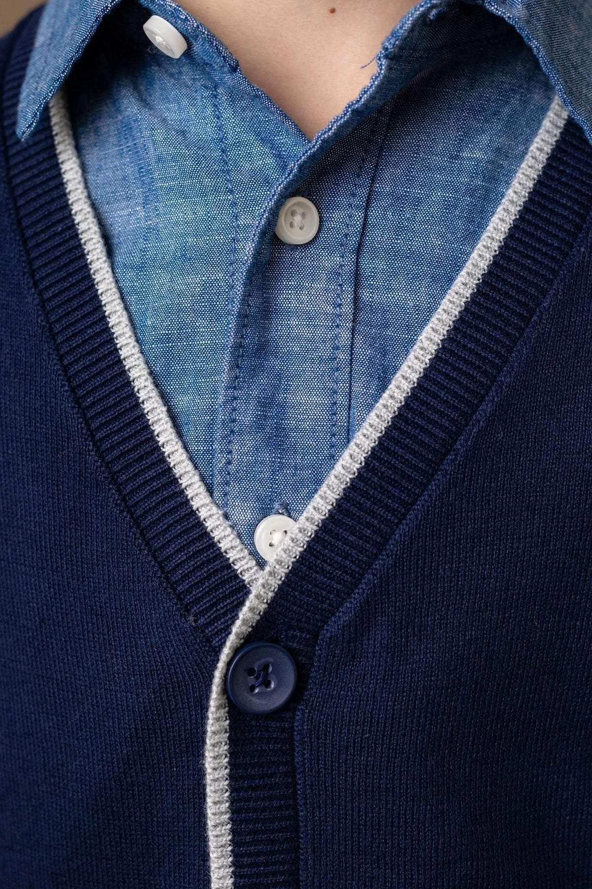 Hope & Henry Tipped Organic Cotton Cardigan with Elbow Patches
