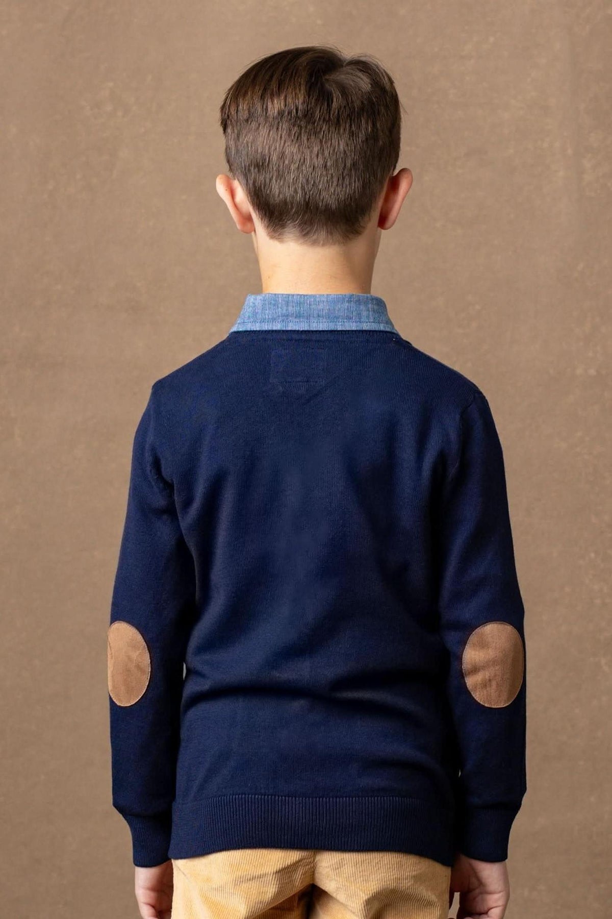 Hope & Henry Tipped Organic Cotton Cardigan with Elbow Patches