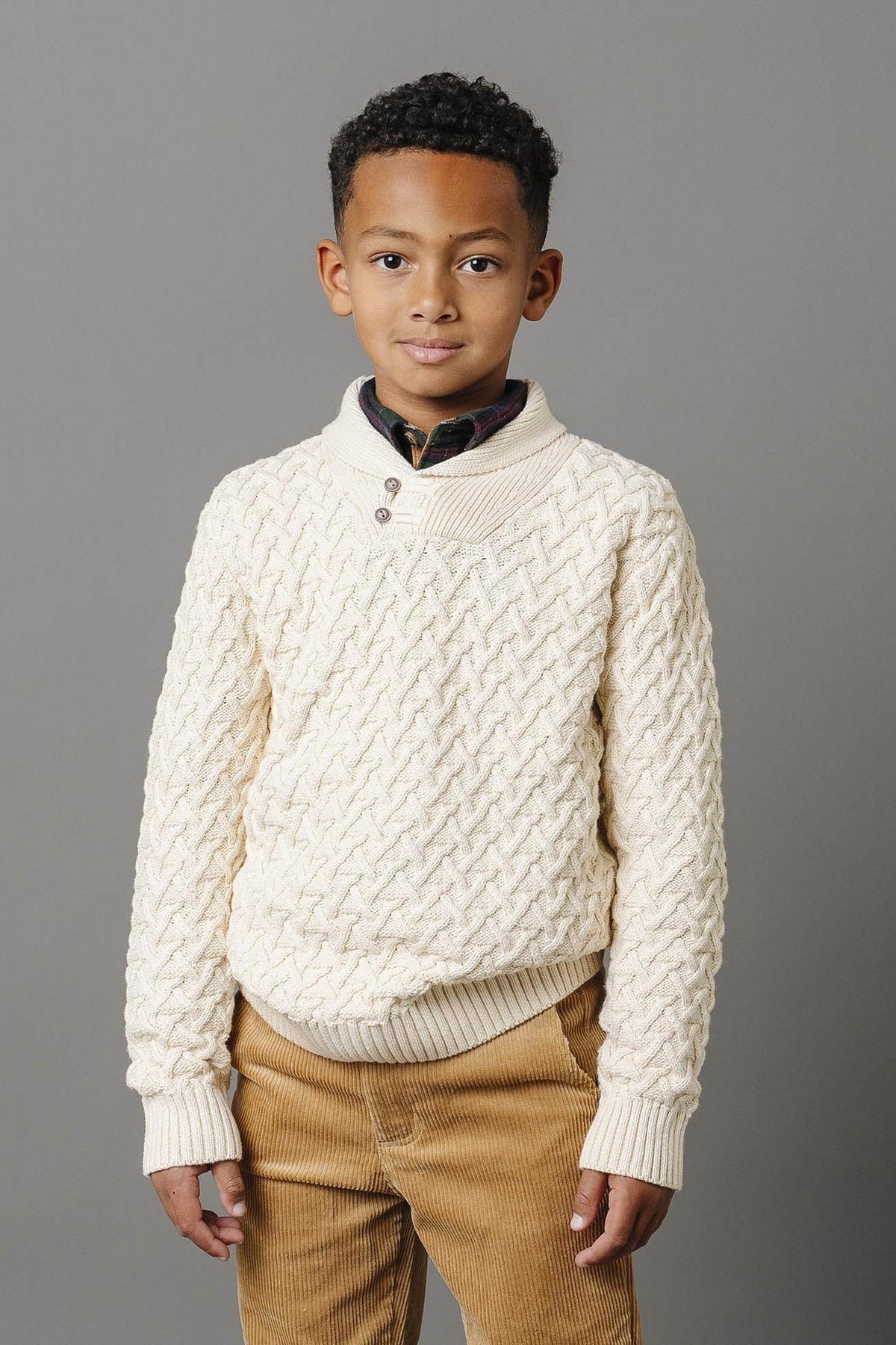 Hope & Henry Shawl Collar Organic Cotton Cable Sweater