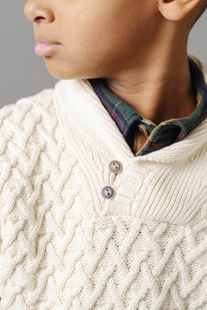 Hope & Henry Shawl Collar Organic Cotton Cable Sweater