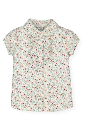 Hope & Henry Organic Cotton Ruffle Front Shirt with Puff Sleeves for Baby Girls, Ivory Fall Floral