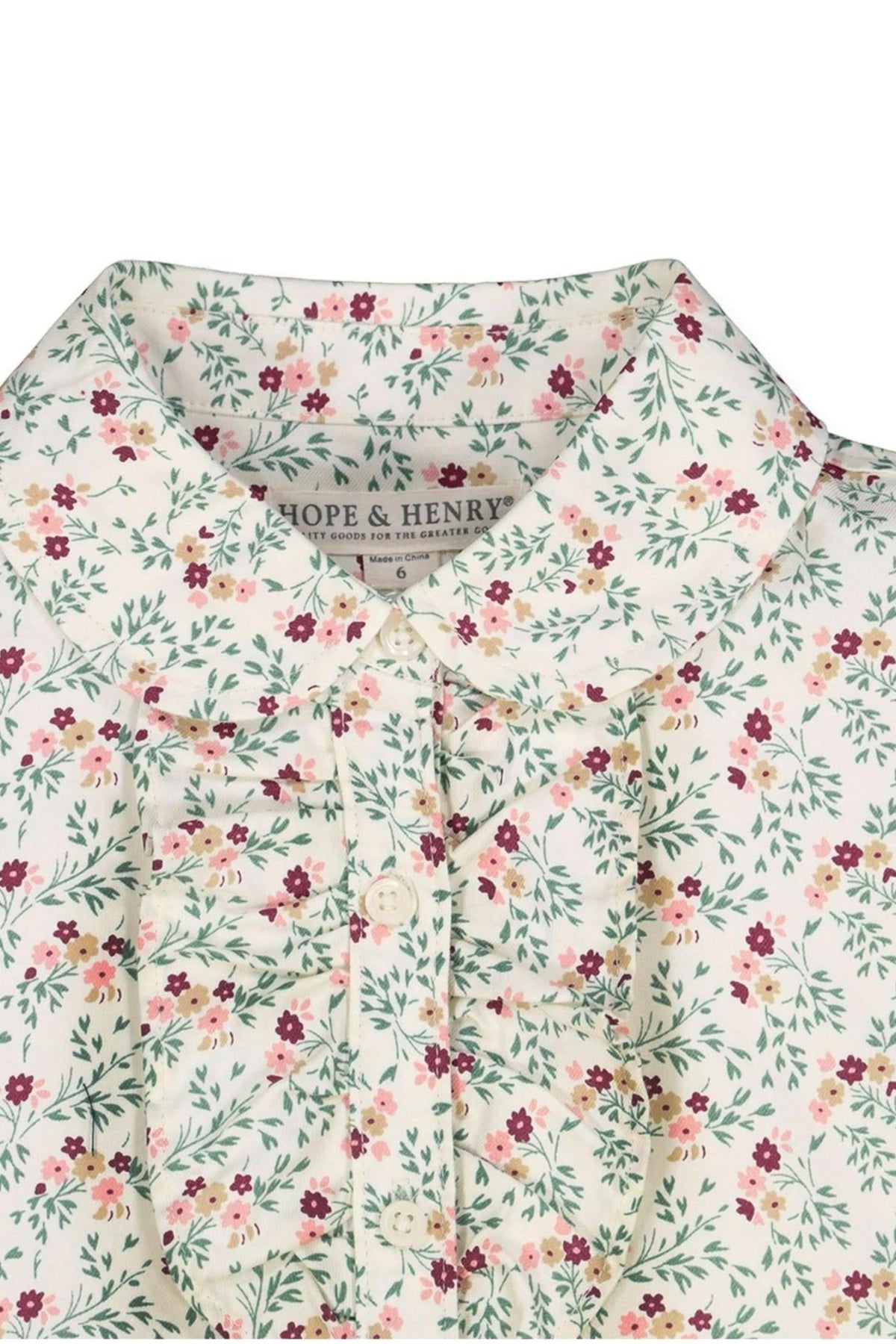 Hope & Henry Organic Cotton Ruffle Front Shirt with Puff Sleeves for Baby Girls, Ivory Fall Floral