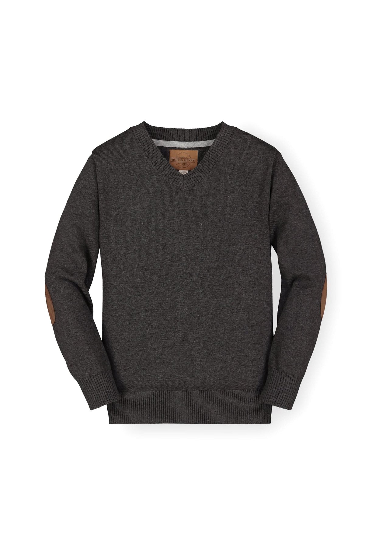 Hope & Henry Fine Gauge V-Neck Sweater with Elbow Patches