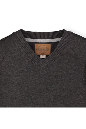 Hope & Henry Fine Gauge V-Neck Sweater with Elbow Patches