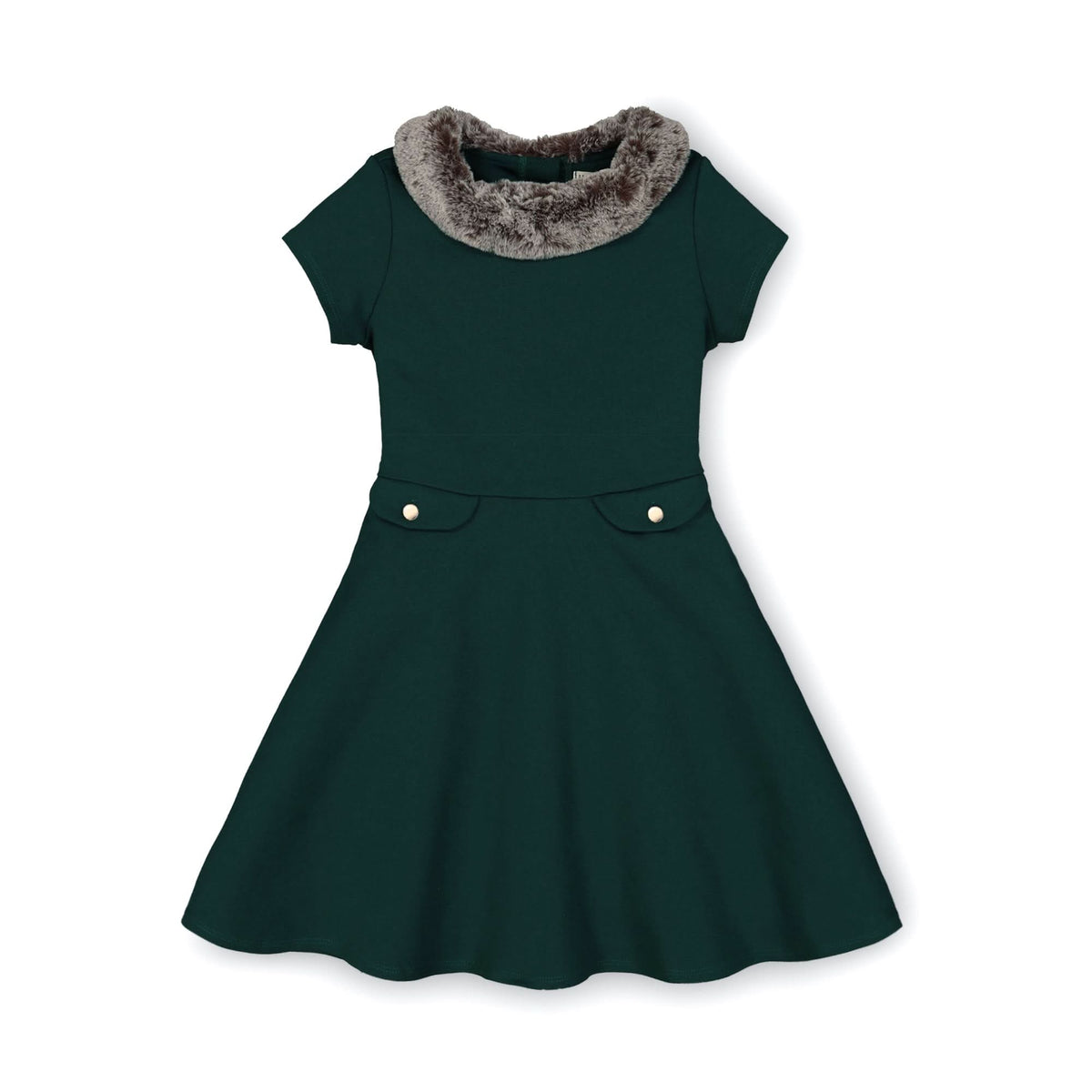 Organic Cotton Fit and Flare Ponte Baby Dress with Faux Fur, Green
