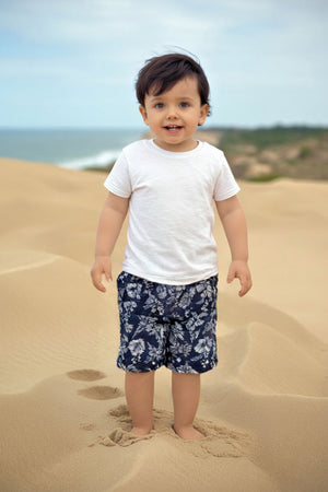 Hope & Henry Relaxed Linen Pull-On Shorts for Baby Boys, Navy Hibiscus