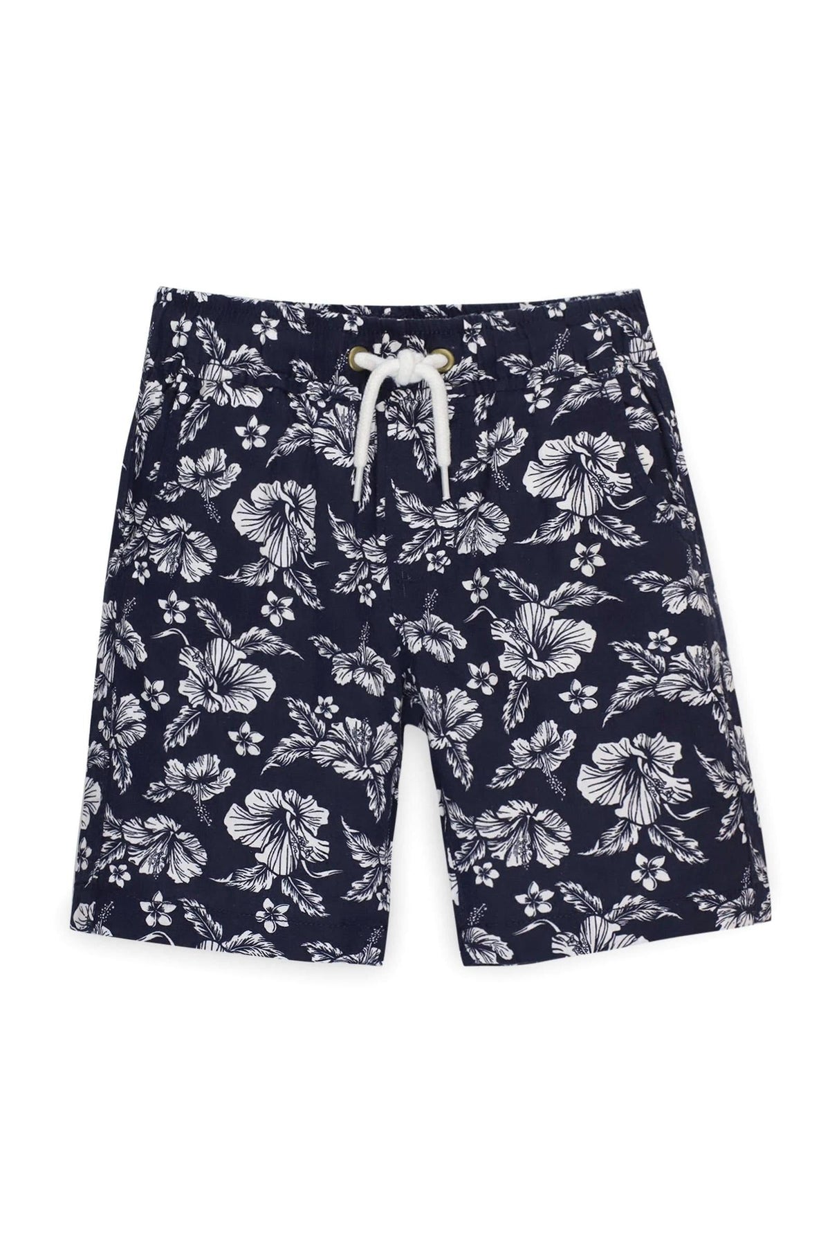 Hope & Henry Relaxed Linen Pull-On Shorts for Baby Boys, Navy Hibiscus