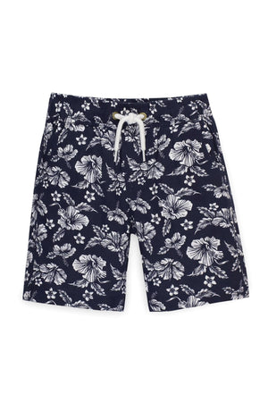 Hope & Henry Relaxed Linen Pull-On Shorts for Baby Boys, Navy Hibiscus