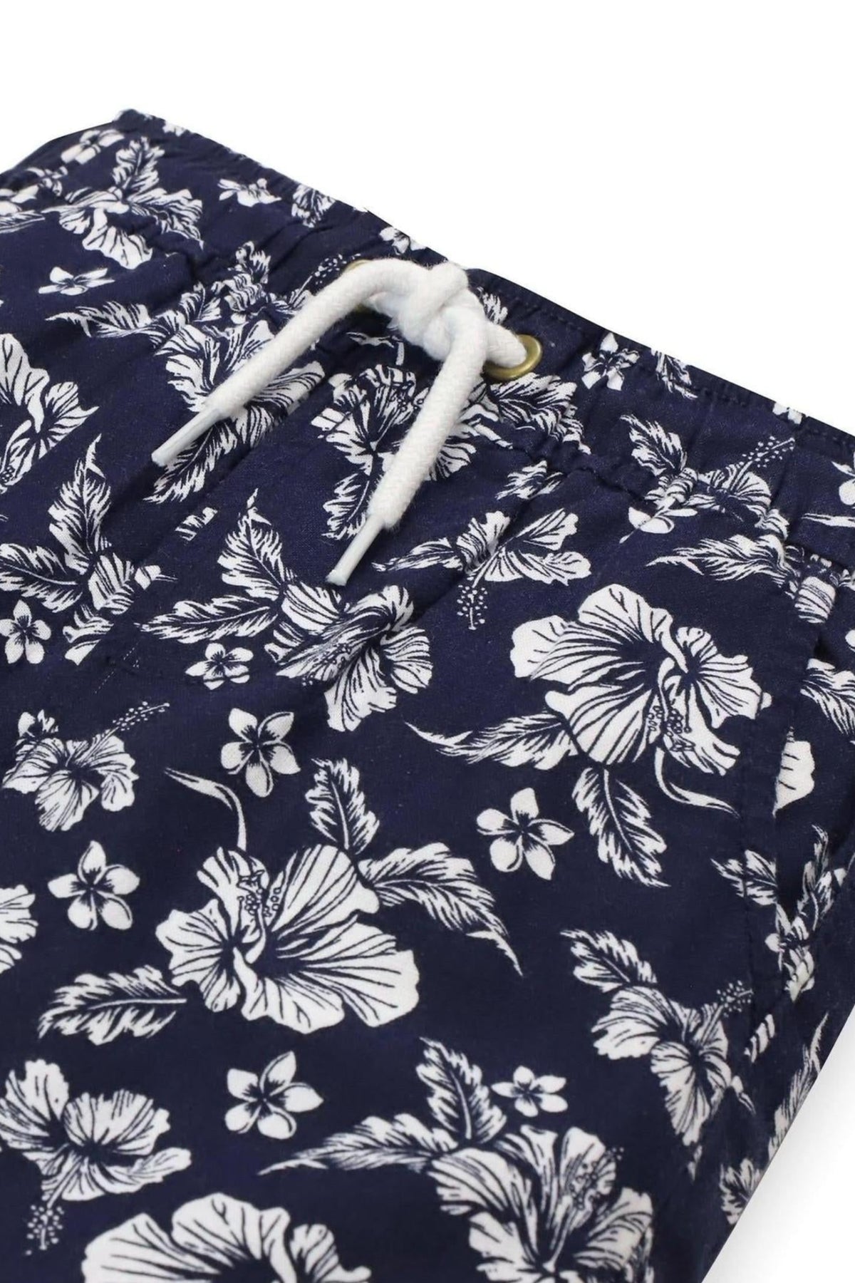 Hope & Henry Relaxed Linen Pull-On Shorts for Baby Boys, Navy Hibiscus