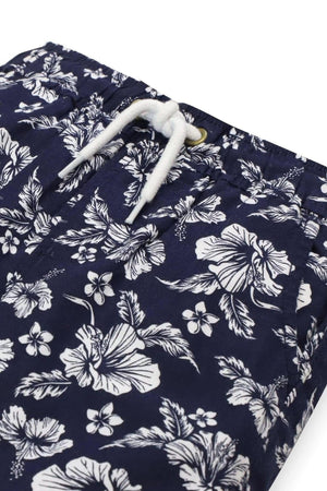 Hope & Henry Relaxed Linen Pull-On Shorts for Baby Boys, Navy Hibiscus