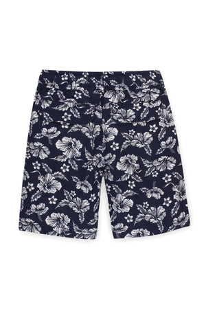 Hope & Henry Relaxed Linen Pull-On Shorts for Baby Boys, Navy Hibiscus