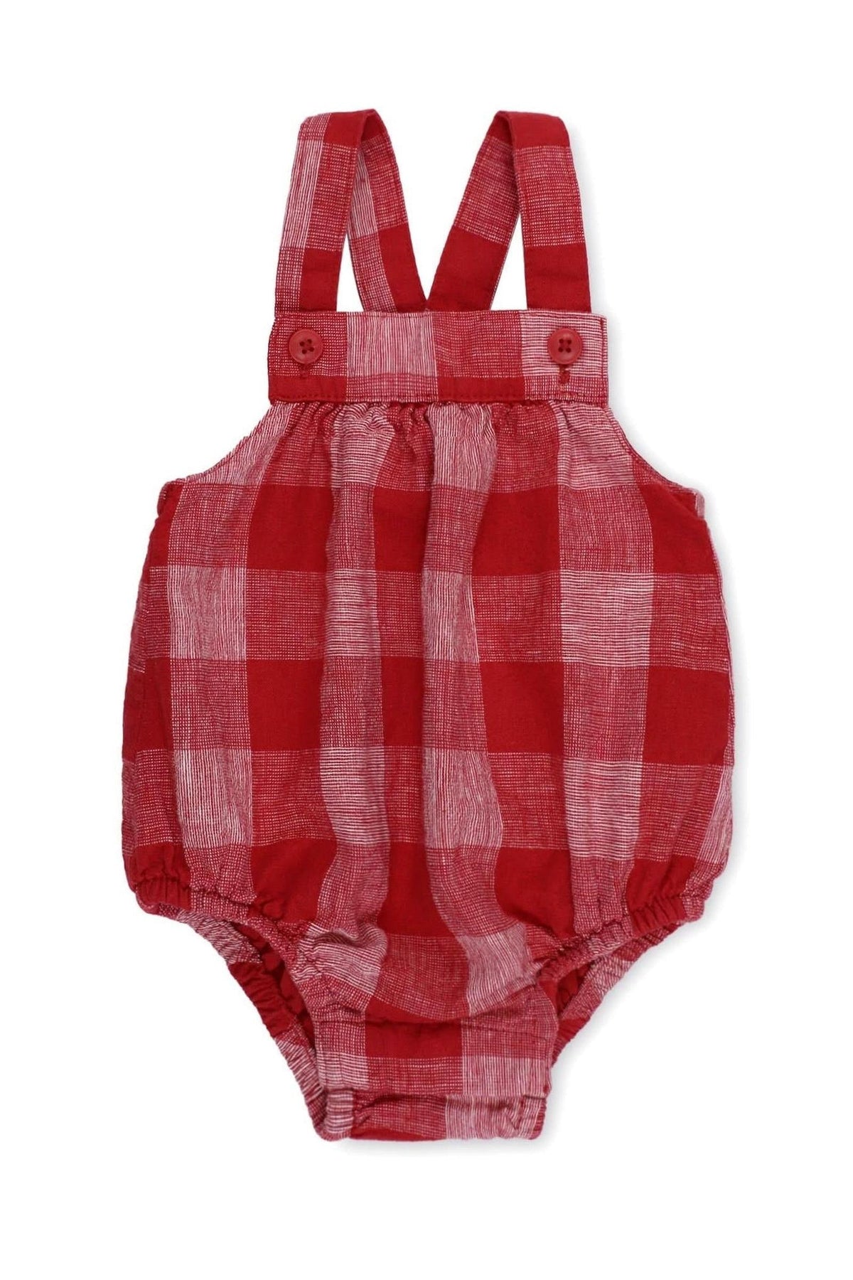 Hope & Henry Organic Cotton Seersucker Bubble Romper, Red Pencil Check, Baby