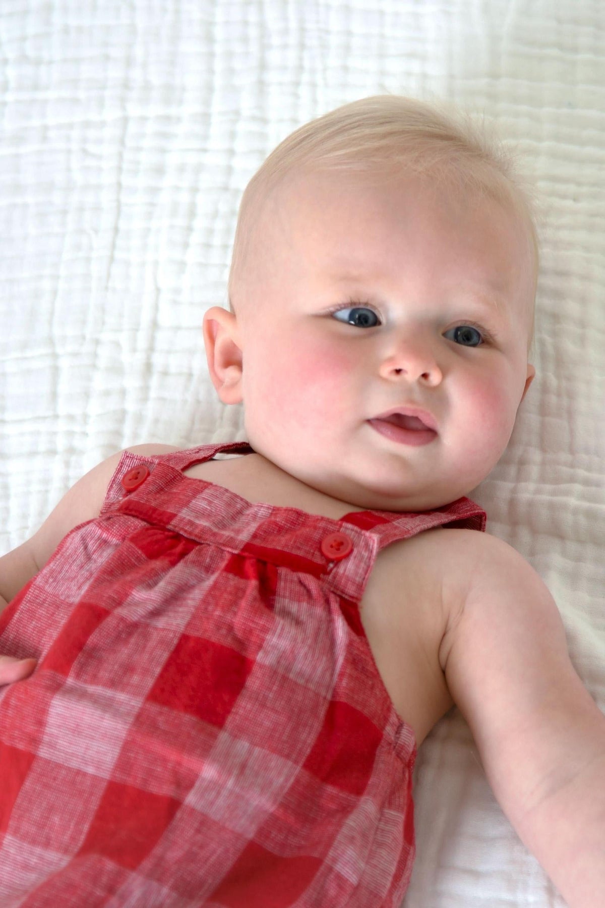 Hope & Henry Organic Cotton Seersucker Bubble Romper, Red Pencil Check, Baby