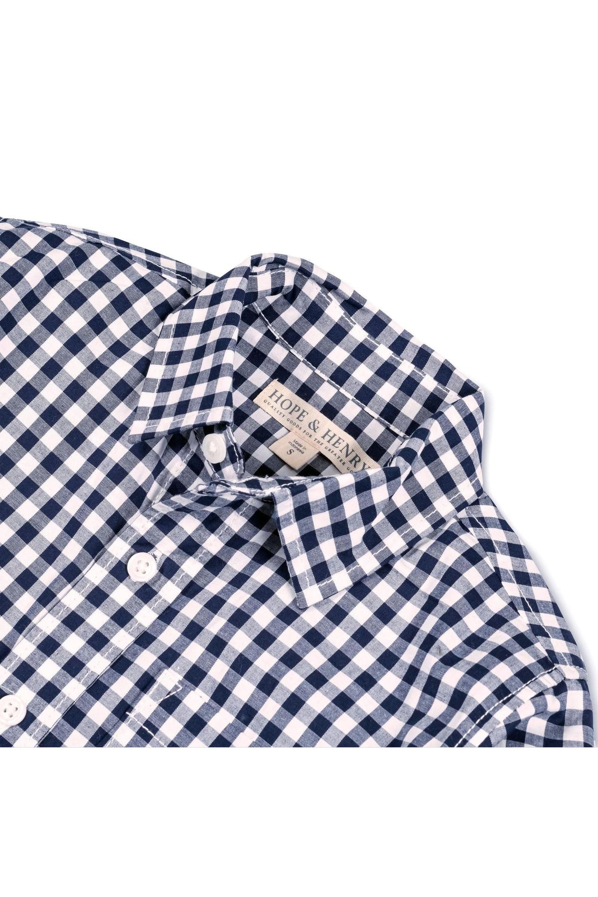 Hope & Henry Organic Cotton Stretch Poplin Roll-Up Shirt for Babies, Navy Gingham