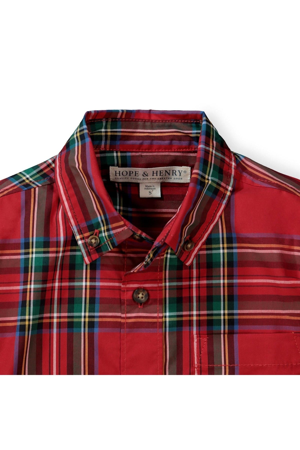 Organic Cotton Stretch Poplin Shirt, Red Holiday Tartan, Sizes 2T-18, Family Matching