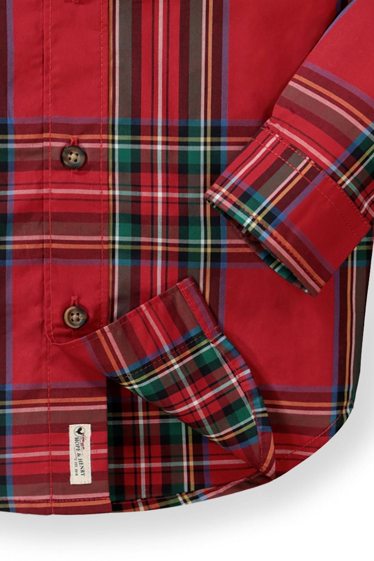 Organic Cotton Stretch Poplin Shirt, Red Holiday Tartan, Sizes 2T-18, Family Matching