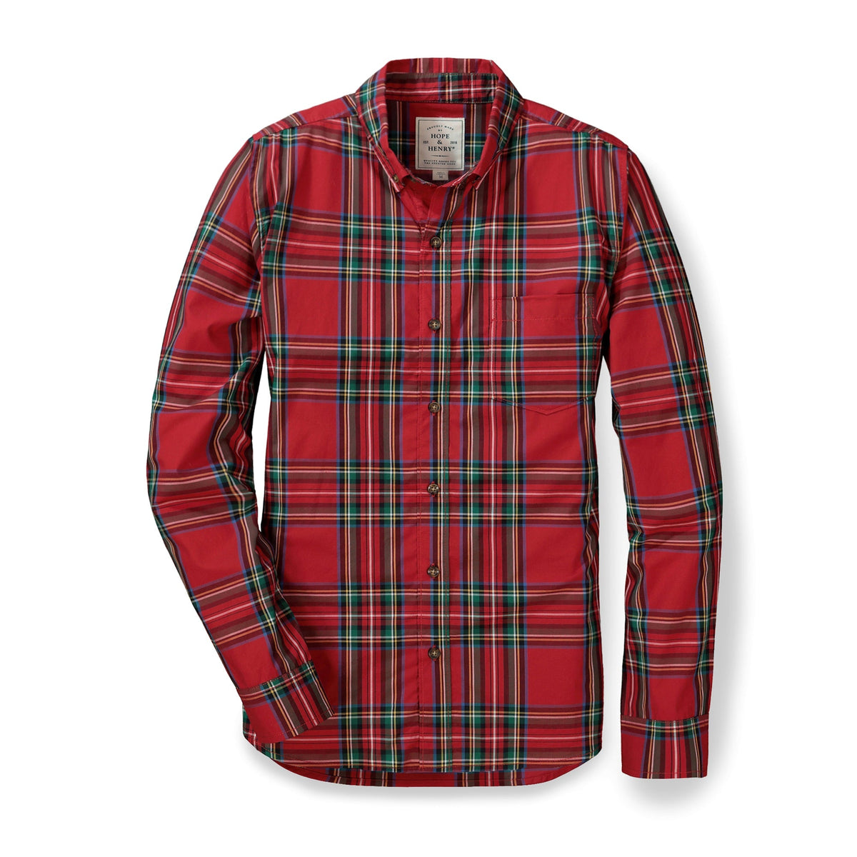 Organic Cotton Stretch Poplin Shirt, Red Holiday Tartan, Men, Family Matching