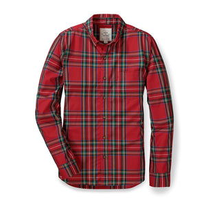 Organic Cotton Stretch Poplin Shirt, Red Holiday Tartan, Men, Family Matching