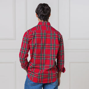 Organic Cotton Stretch Poplin Shirt, Red Holiday Tartan, Men, Family Matching