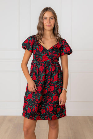 Hope & Henry Puff Sleeve Crossover Dress