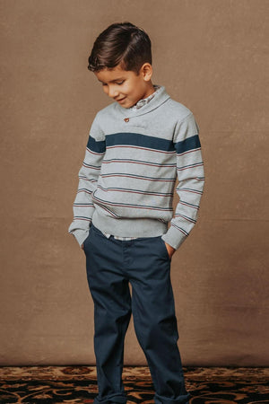 Hope & Henry Organic Cotton Shawl Collar Sweater for Baby Boys, Gray