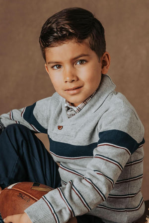 Hope & Henry Organic Cotton Shawl Collar Sweater for Baby Boys, Gray