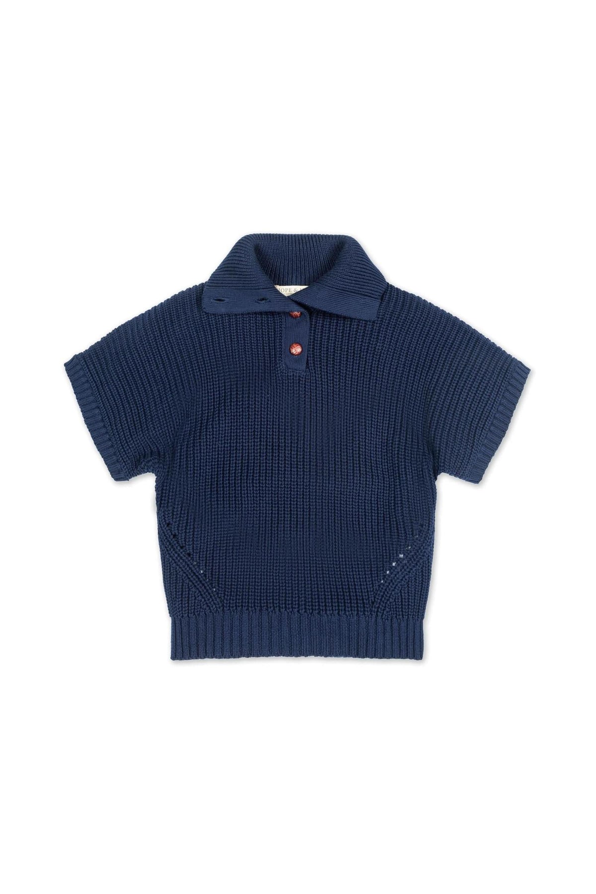 Hope & Henry Organic Cotton Spread Collar Sweater for Girls, Navy, 6-12