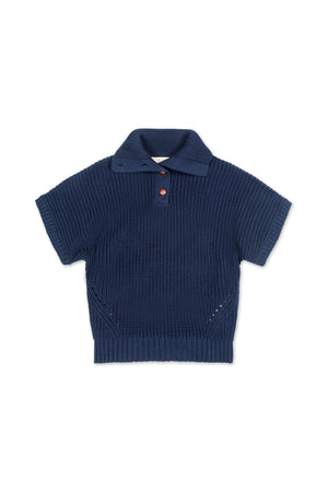 Hope & Henry Organic Cotton Spread Collar Sweater for Girls, Navy, 6-12