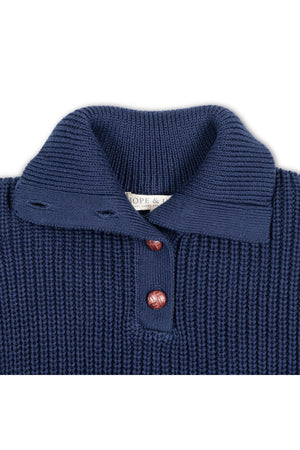 Hope & Henry Organic Cotton Spread Collar Sweater for Girls, Navy, 6-12
