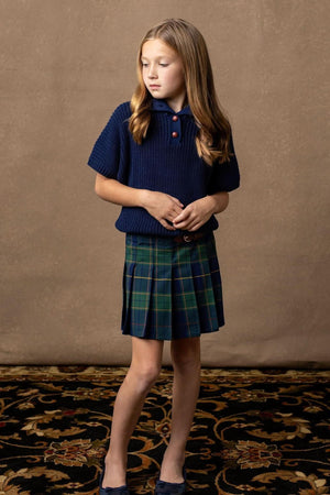 Hope & Henry Organic Cotton Spread Collar Sweater for Girls, Navy, 6-12