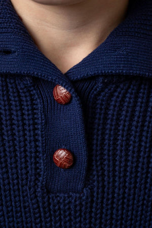 Hope & Henry Organic Cotton Spread Collar Sweater for Girls, Navy, 6-12