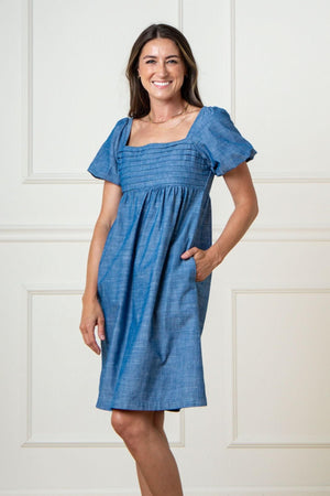 Hope & Henry Organic Cotton Ruched Chambray Dress