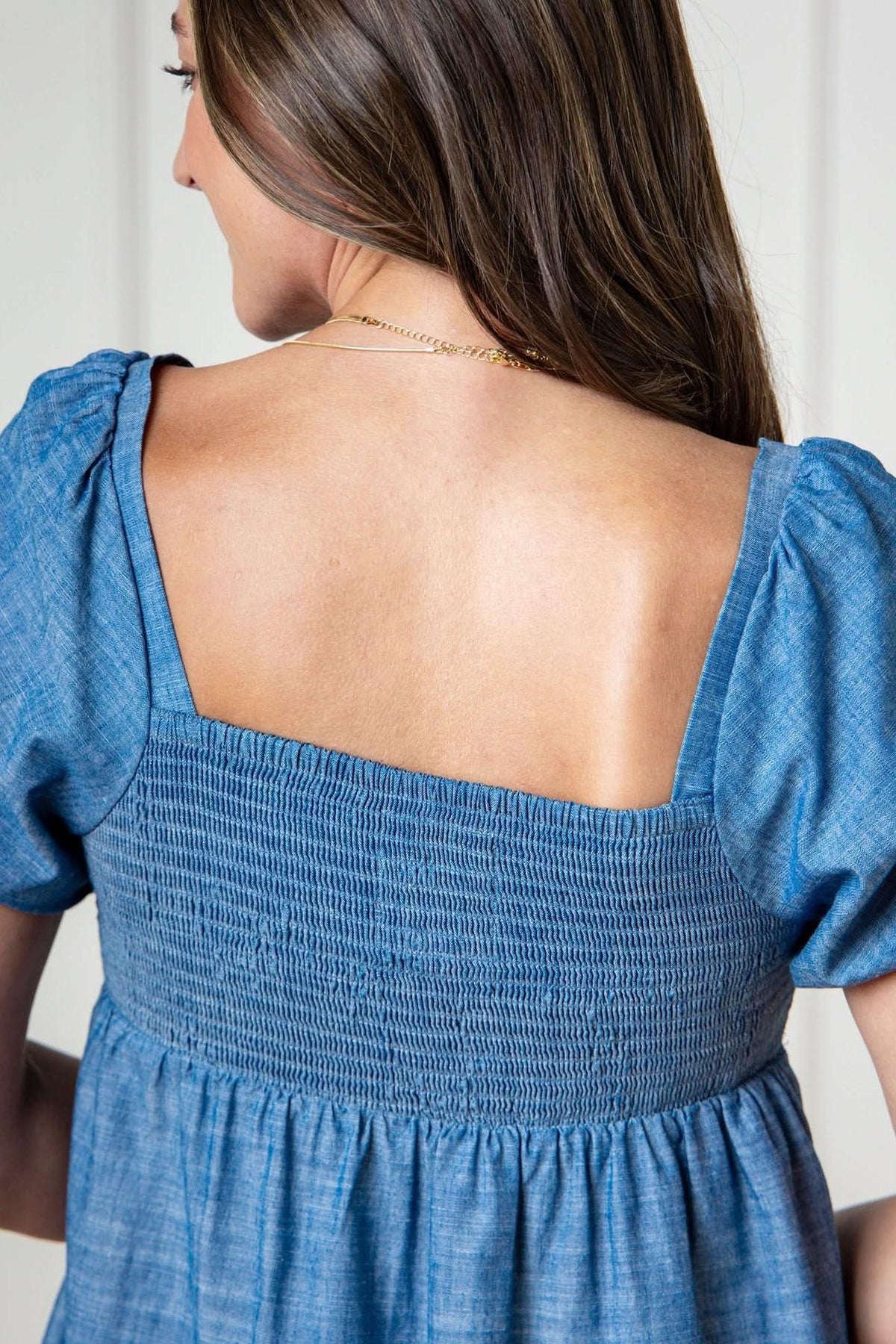 Hope & Henry Organic Cotton Ruched Chambray Dress