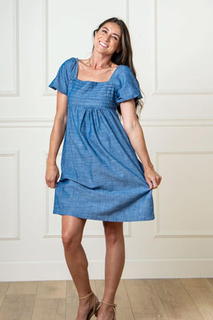 Hope & Henry Organic Cotton Ruched Chambray Dress