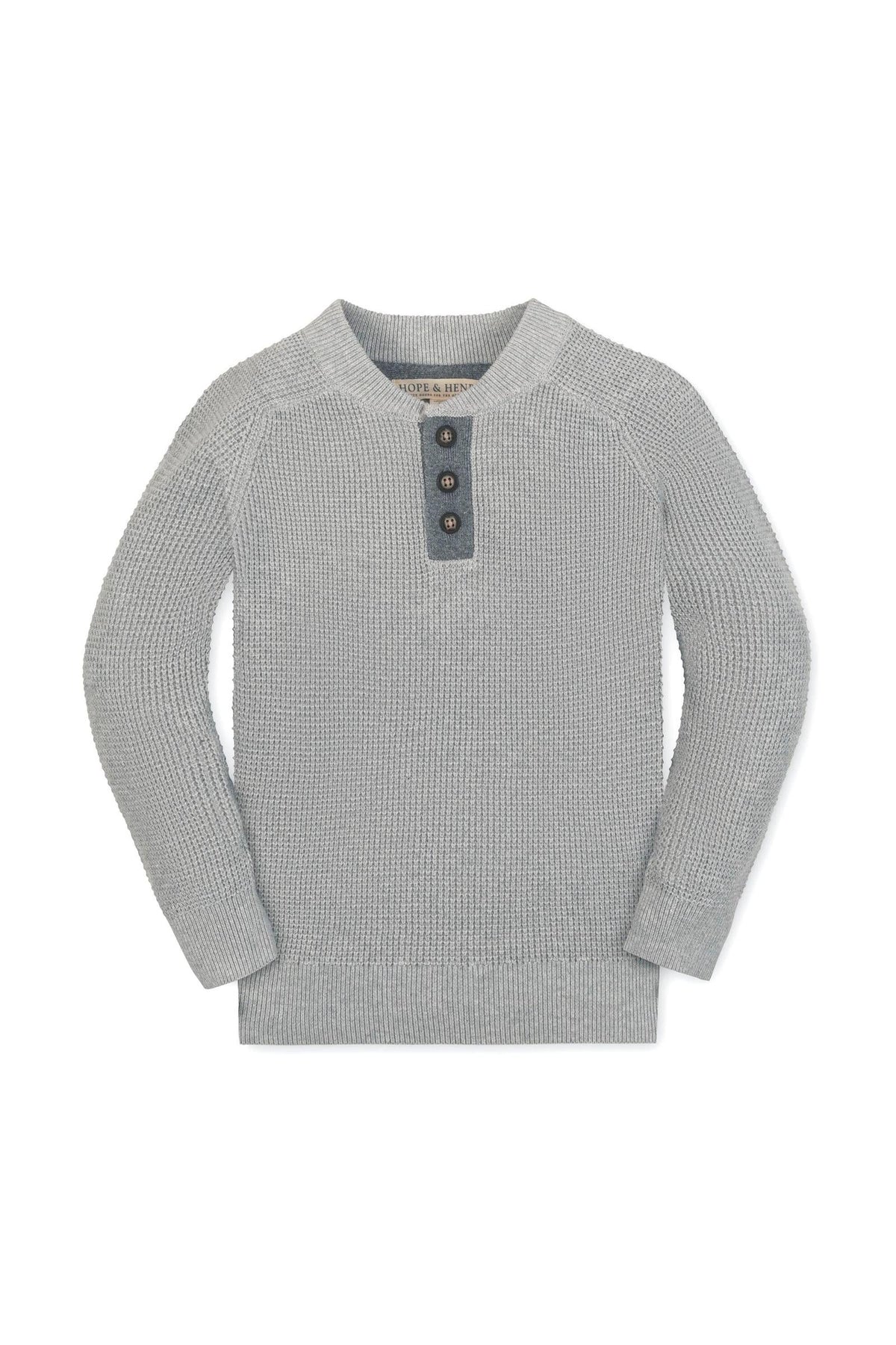 Hope & Henry Organic Cotton Sweater Henley with Elbow Patches
