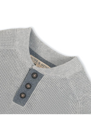 Hope & Henry Organic Cotton Sweater Henley with Elbow Patches