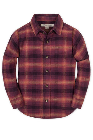 A cozy plum plaid flannel shirt by Hope & Henry, featuring a button-down front and long sleeves.
