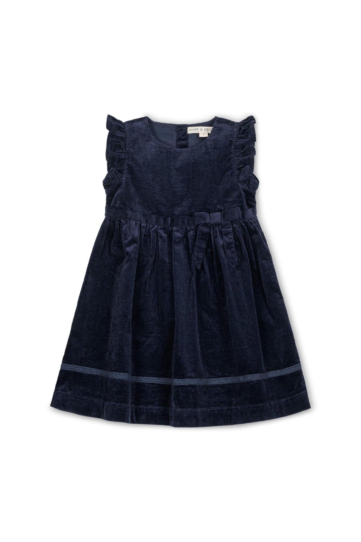 Hope & Henry Girls' Organic Corduroy Flutter Sleeve Jumper Dress, Navy Fine Wale, 8
