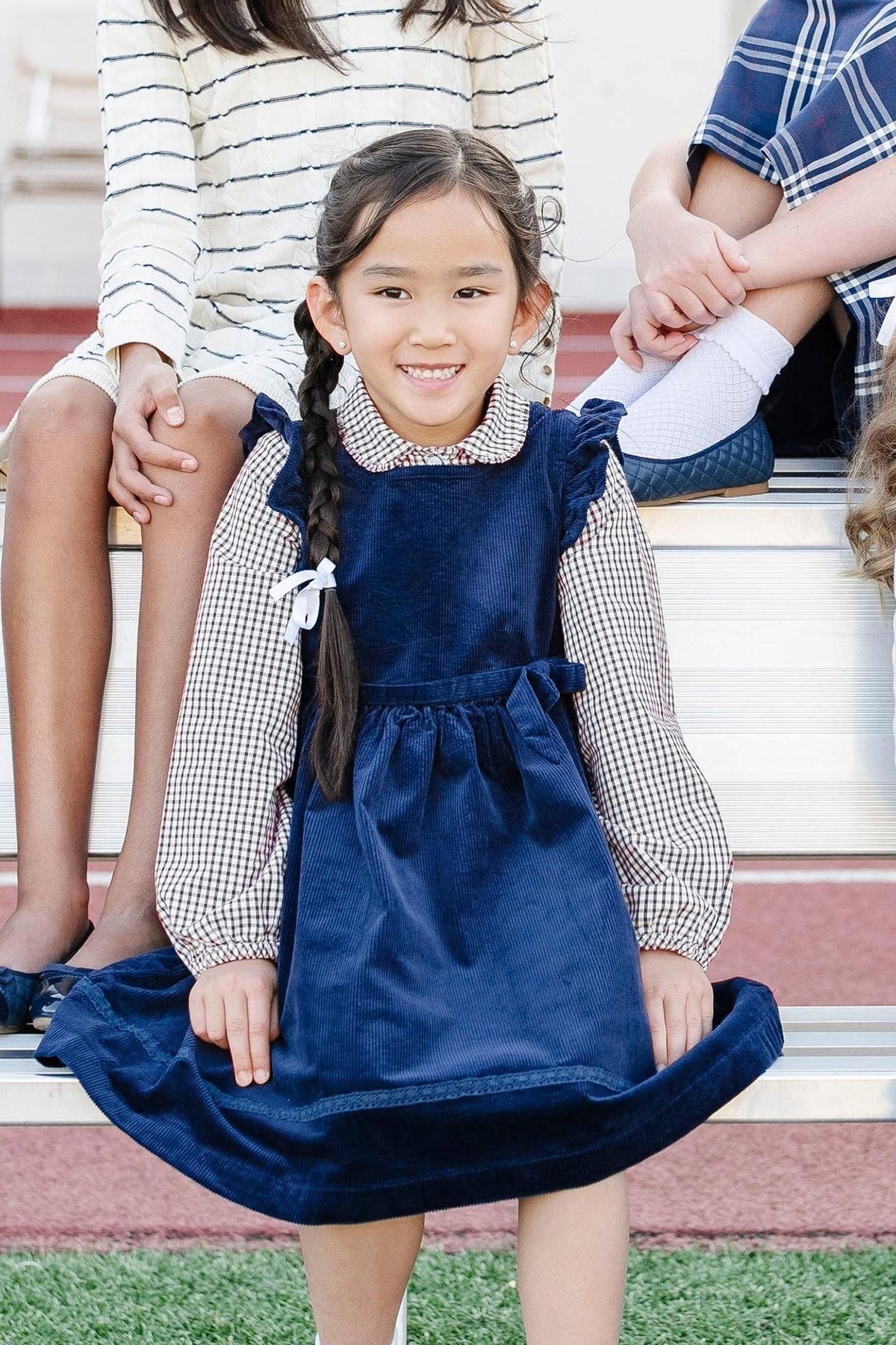 Hope & Henry Girls' Organic Corduroy Flutter Sleeve Jumper Dress, Navy Fine Wale, 8